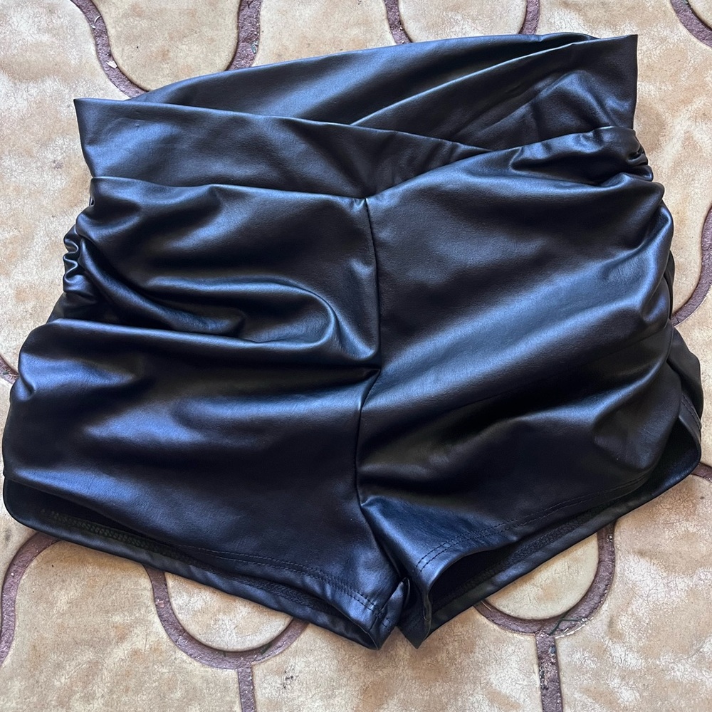 Black Faux Leather Women Shorts